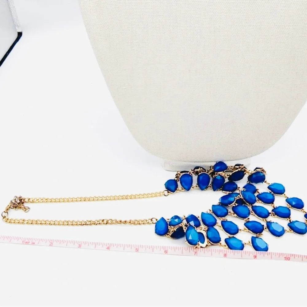 Contemporary Modern Jeweled Cobalt Blue BIB Style Gold Chain Elegant Necklace - Picture 2 of 11